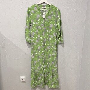 LOFT Floral Green Midi Dress with Ruffle Hem Size XS
